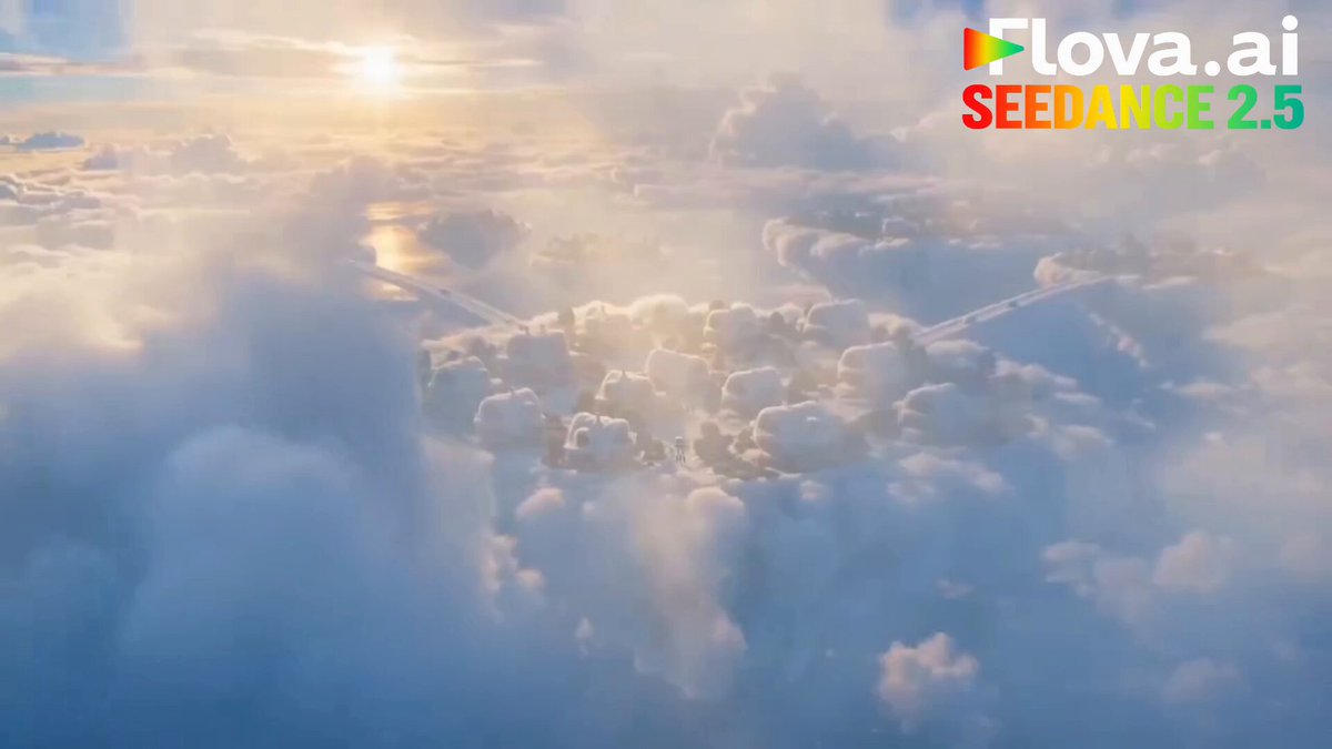 Cinematic Fantasy Village Floating in Clouds