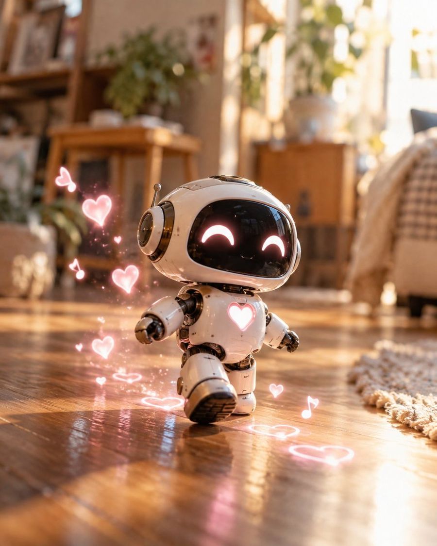 Cute Robot Walking with Hearts