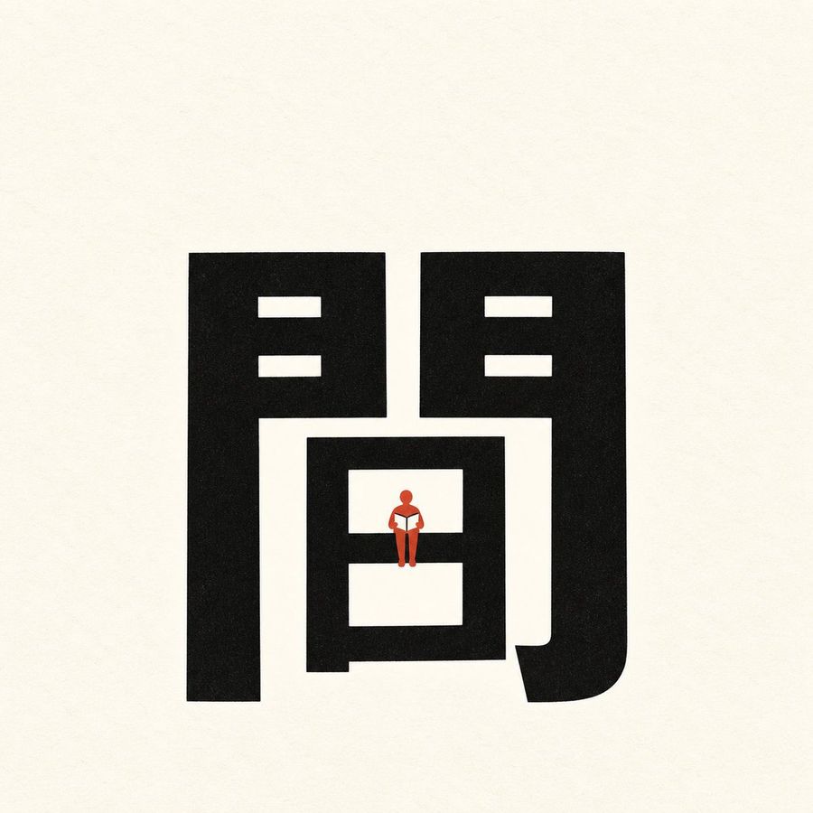 Minimalist Kanji Illustration: Reading Figure