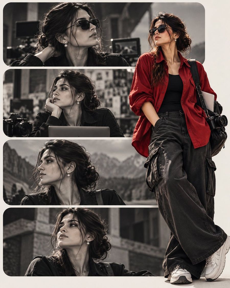 Fashion Editorial Collage: Red Shirt and Cargo Pants