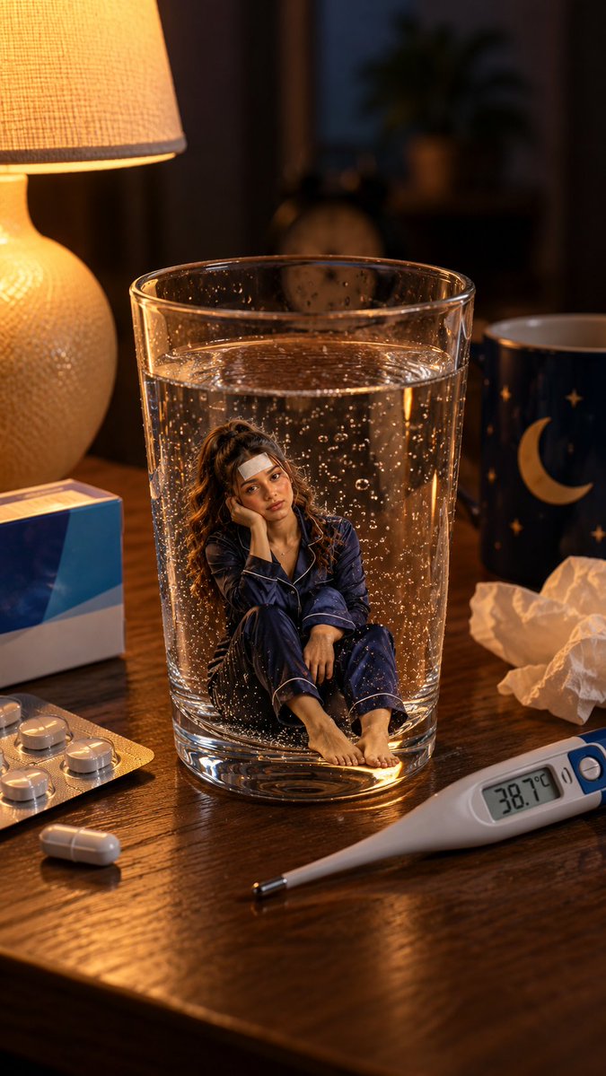 Miniature Fever Patient in a Water Glass