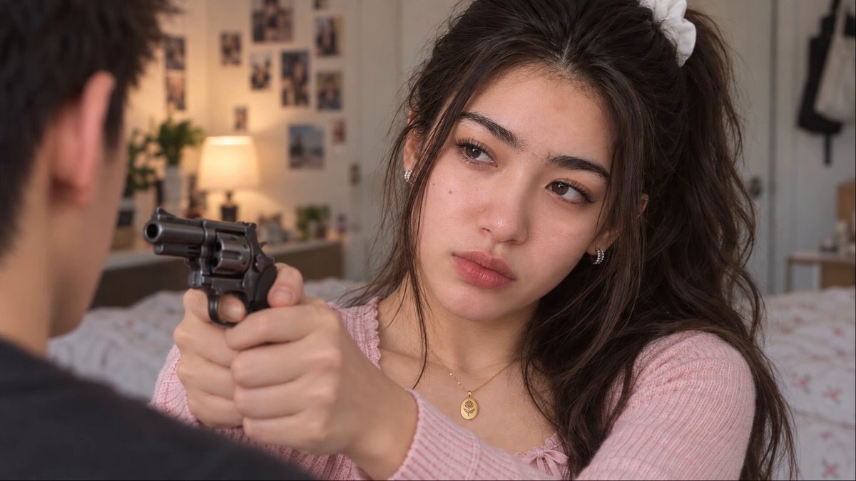 Close-up of Crying Woman with Revolver