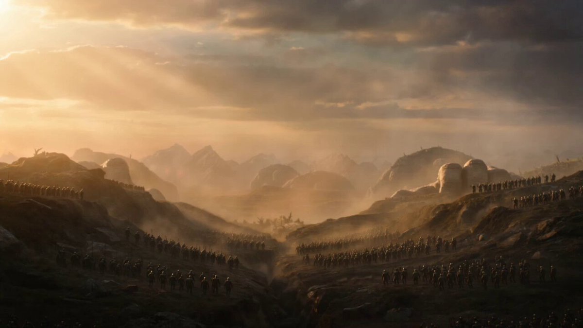 Cinematic Stone Giants Sunrise Video Prompt
