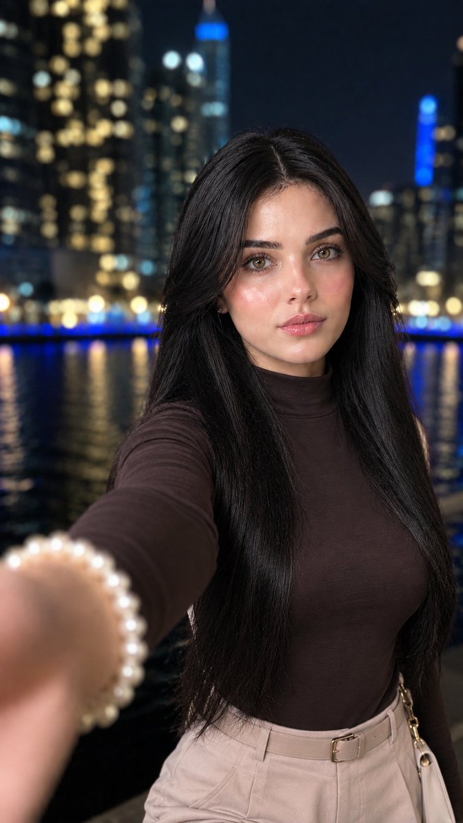 Korean Girl Night City Skyline Selfie