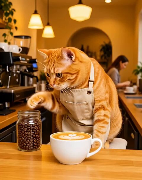 Orange Tabby Cat Barista Video Prompt