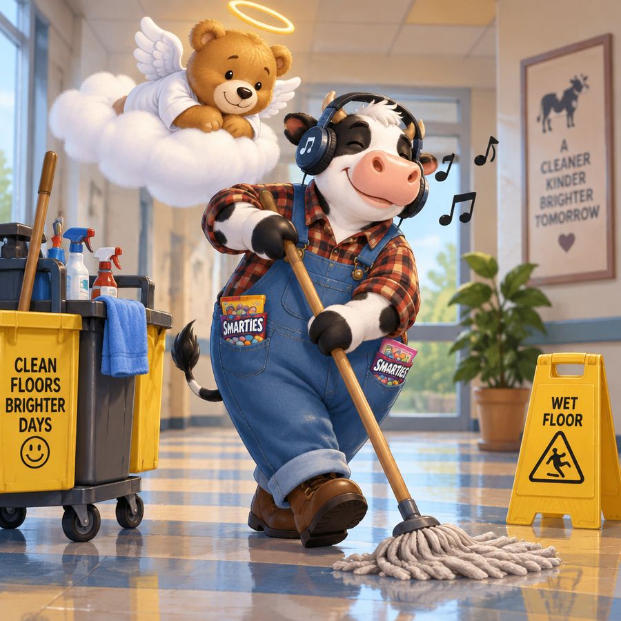 Janitor Cow Celebrating Daily Holidays