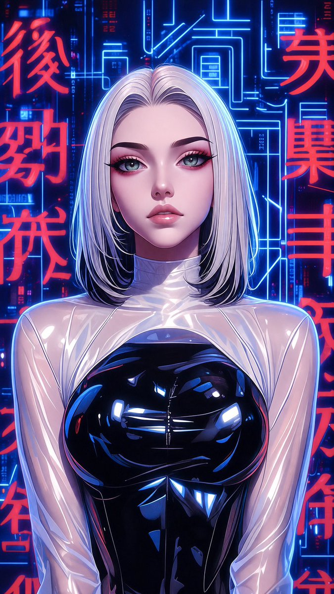 Futuristic Silver-Haired Anime Portrait