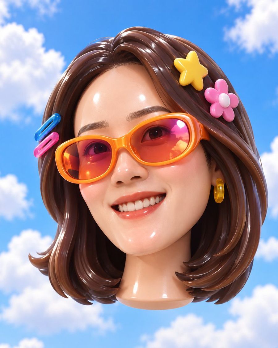 Glossy 3D Female Bust with Orange Sunglasses