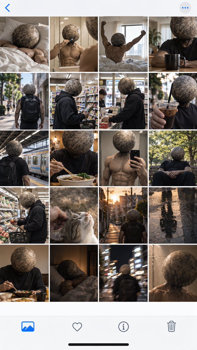 Surreal Boulder-Headed Man Photo Grid