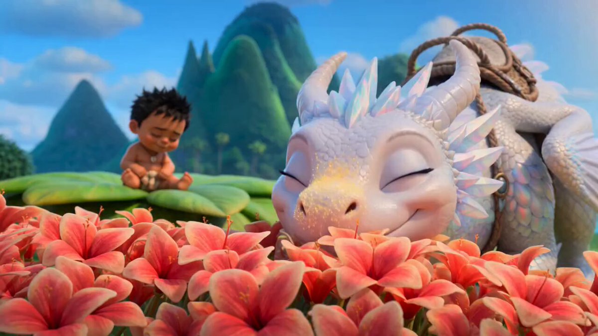 Fantasy Scene of Toddler and White Dragon