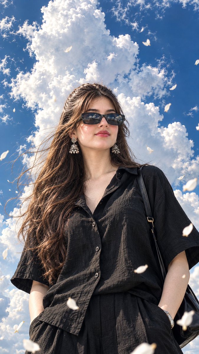 Low-Angle Cinematic Portrait in Clouds