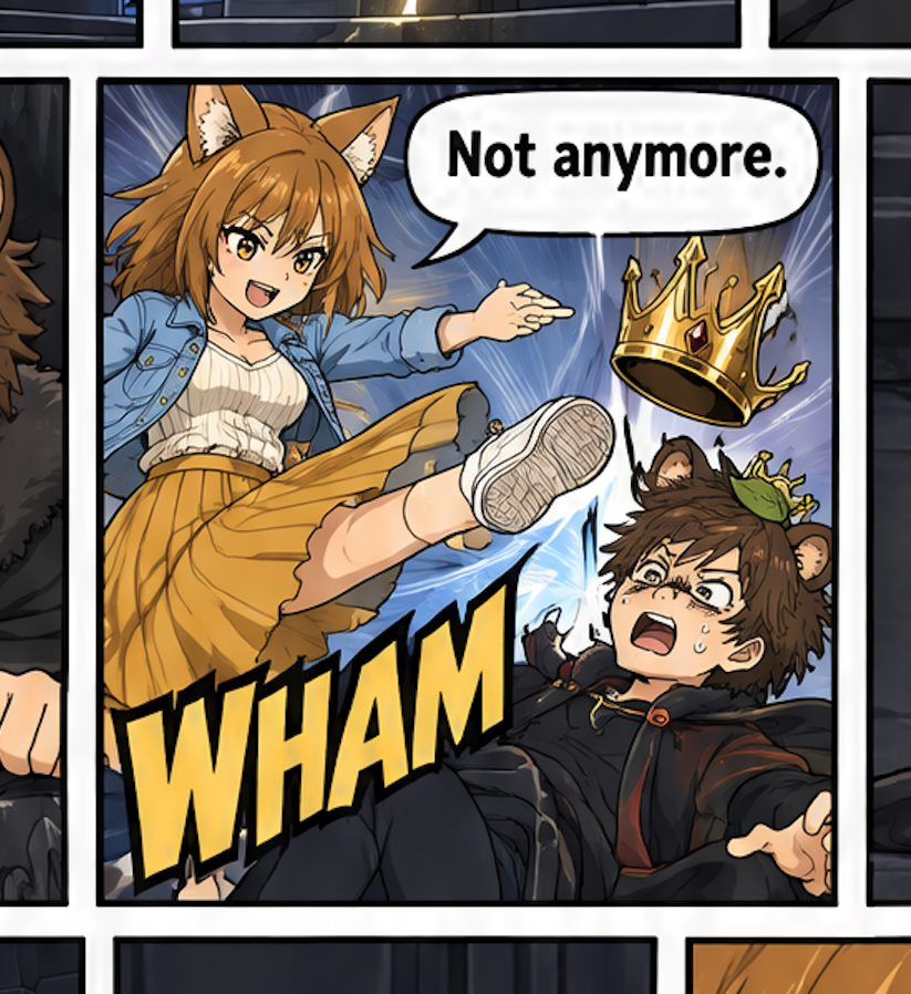 Fox-Eared Girl Kicking Bear-Eared Man