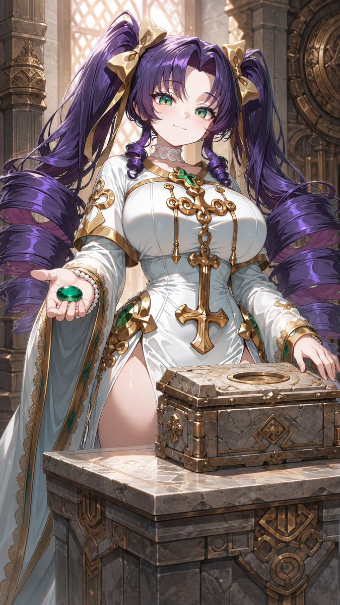 Anime Shrine Maiden with Temple Treasure