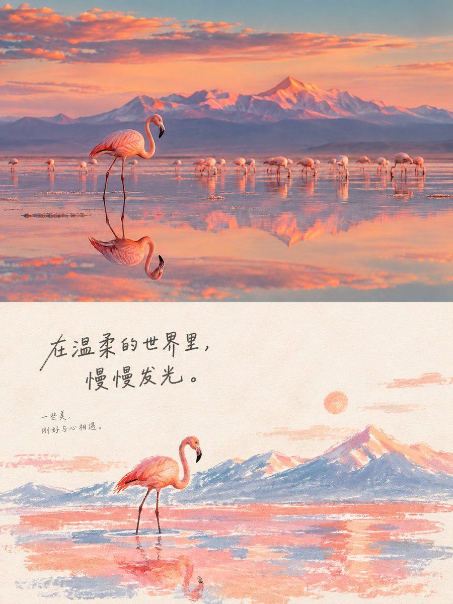 Flamingo Sunset Photography and Watercolor Illustration