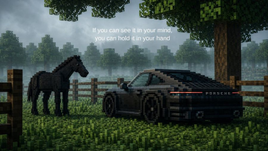 Voxel Style Porsche and Horse Wallpaper