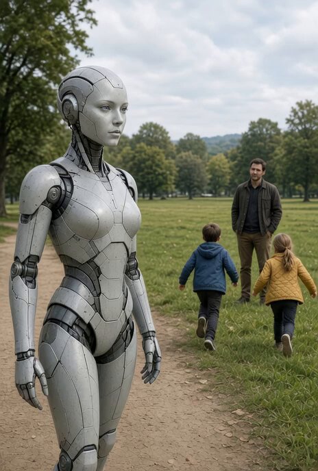 Grok Imagine: Futuristic Robot Woman in Park
