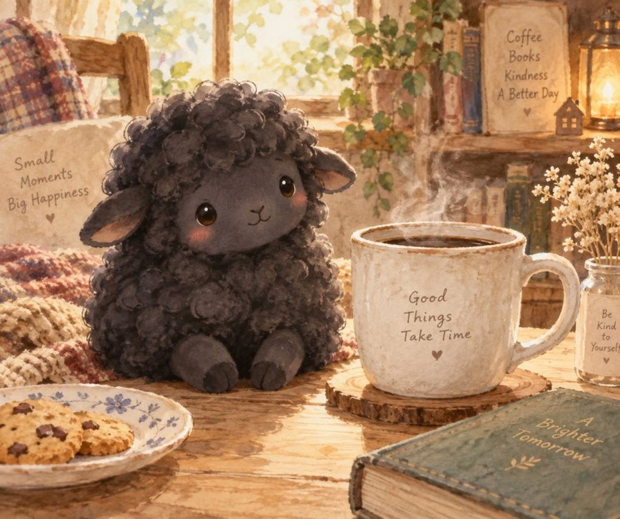 Cozy Lamb and Coffee Illustration