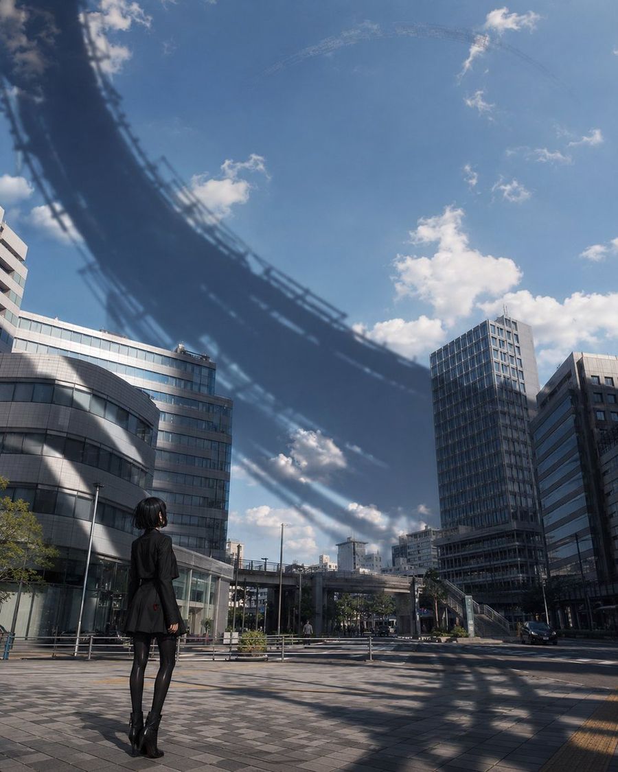 Girl Under the Giant Sky Ring