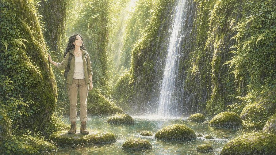 Anime Jungle Waterfall Hiker