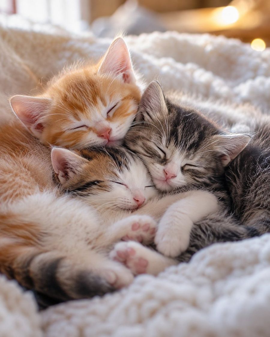 Three Sleeping Kittens Stacked