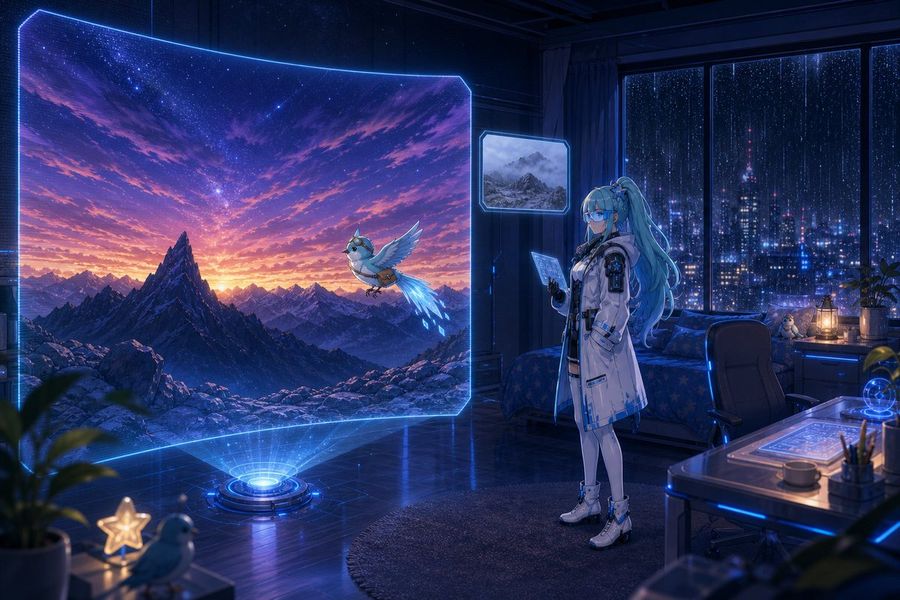 Holographic Mountain View Bedroom