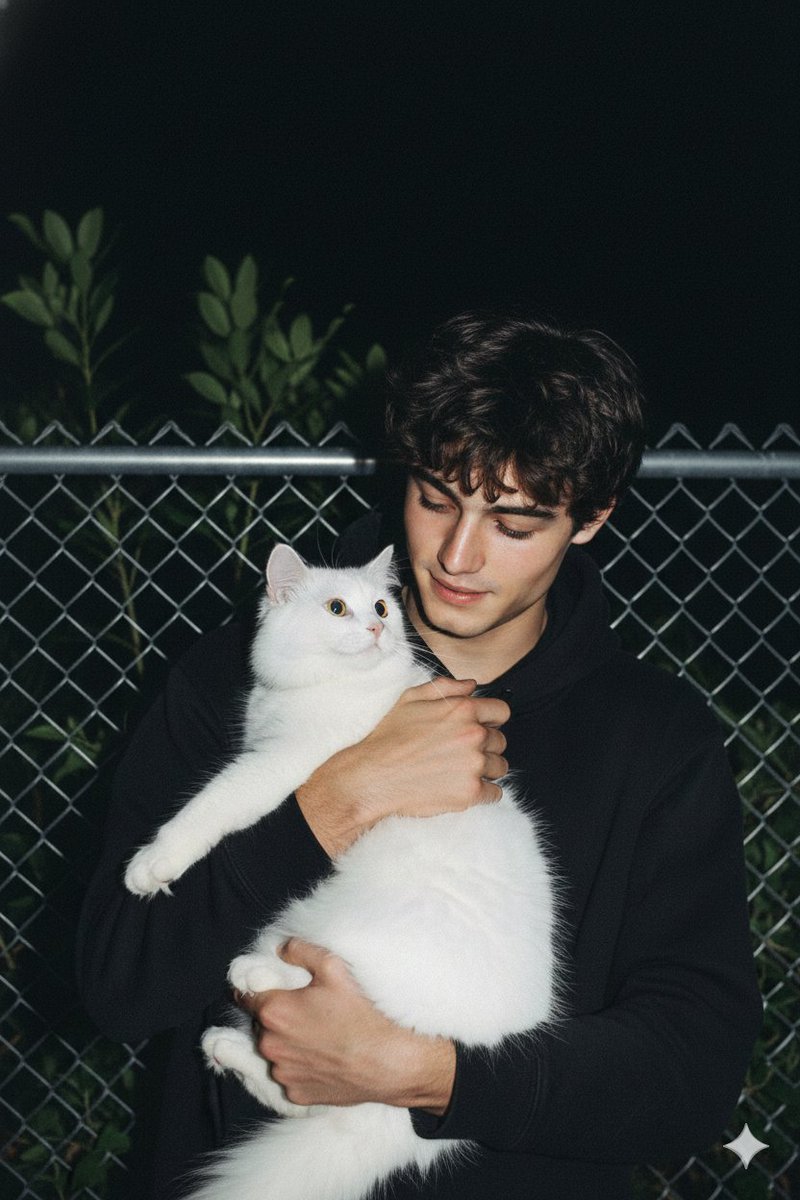 Night Portrait with Cat and Flash Effect