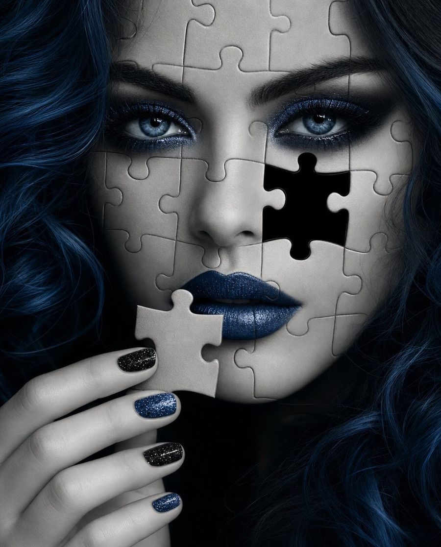 Greyscale Puzzle Portrait with Color Accent
