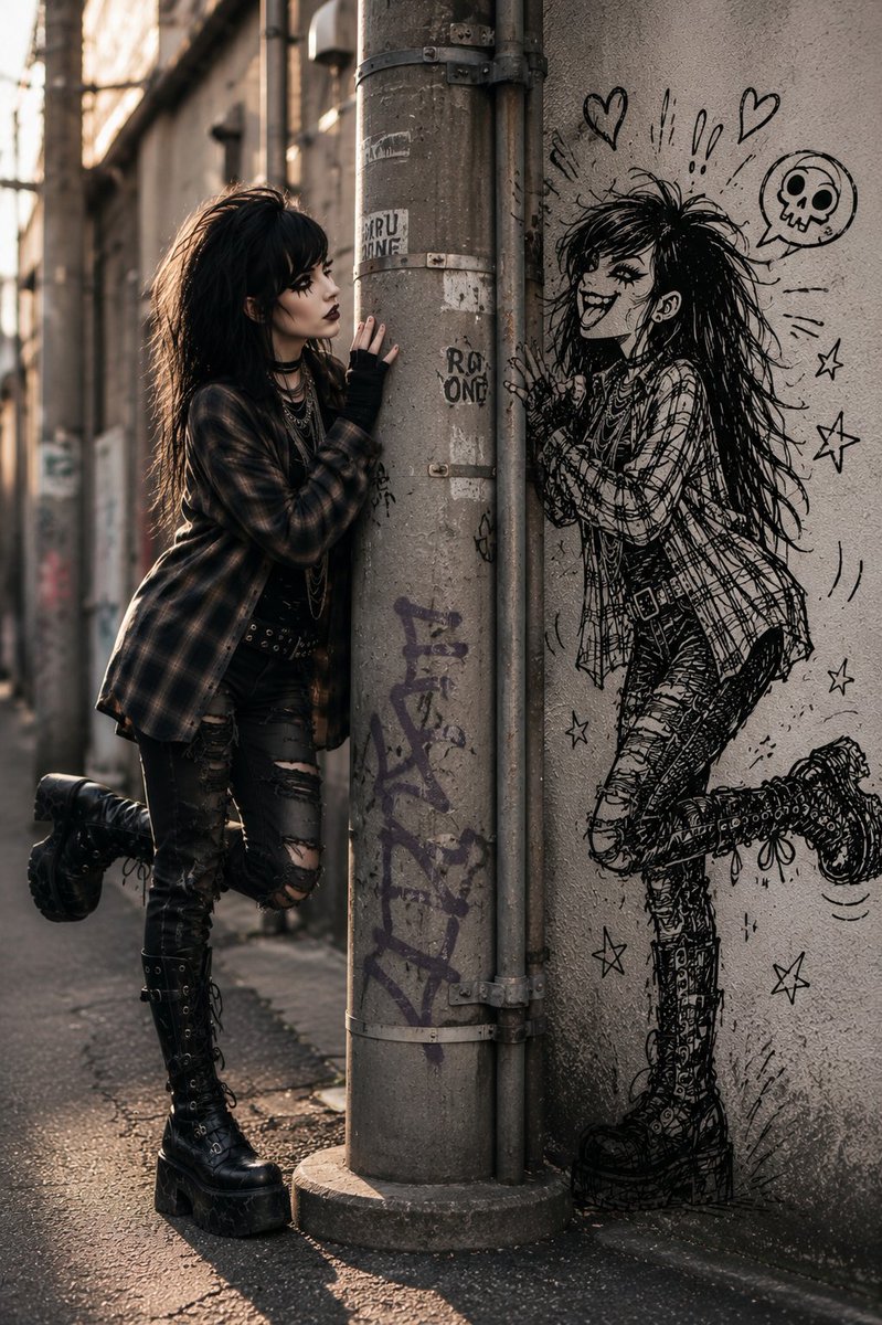 Goth Punk Girl and Graffiti Wall
