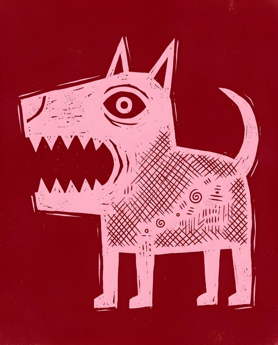 Primitive Woodcut Dog Illustration