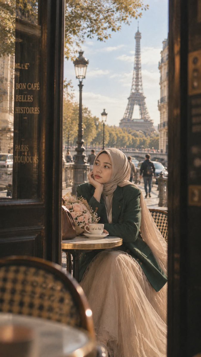 Cinematic Hijabi Woman in Paris