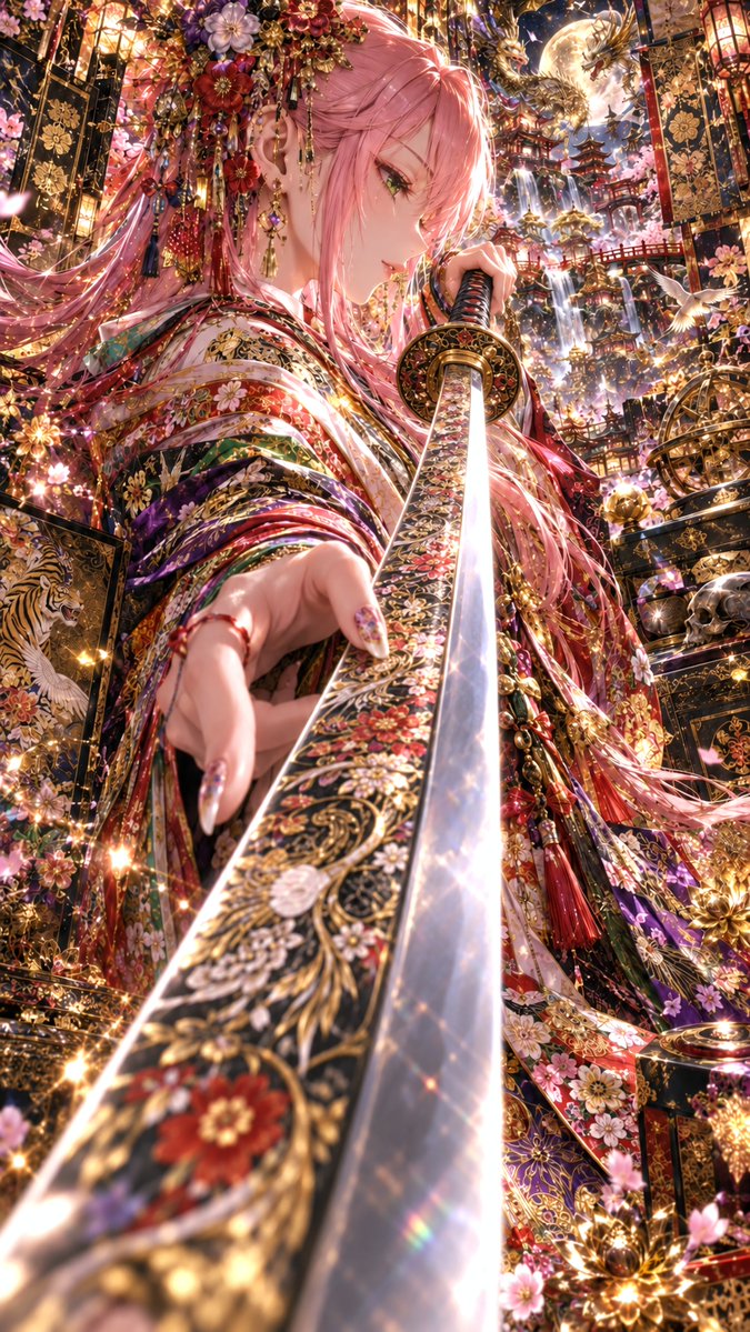 Ornate Pink-Haired Samurai Princess