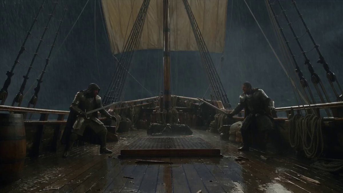 Warrior Duel on a Stormy Ship
