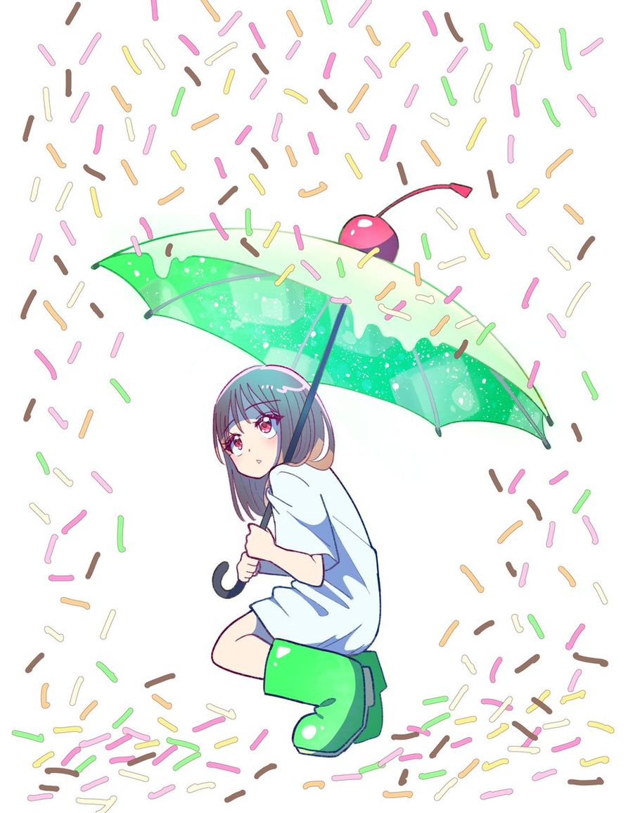 Anime Girl with Melon Soda Umbrella