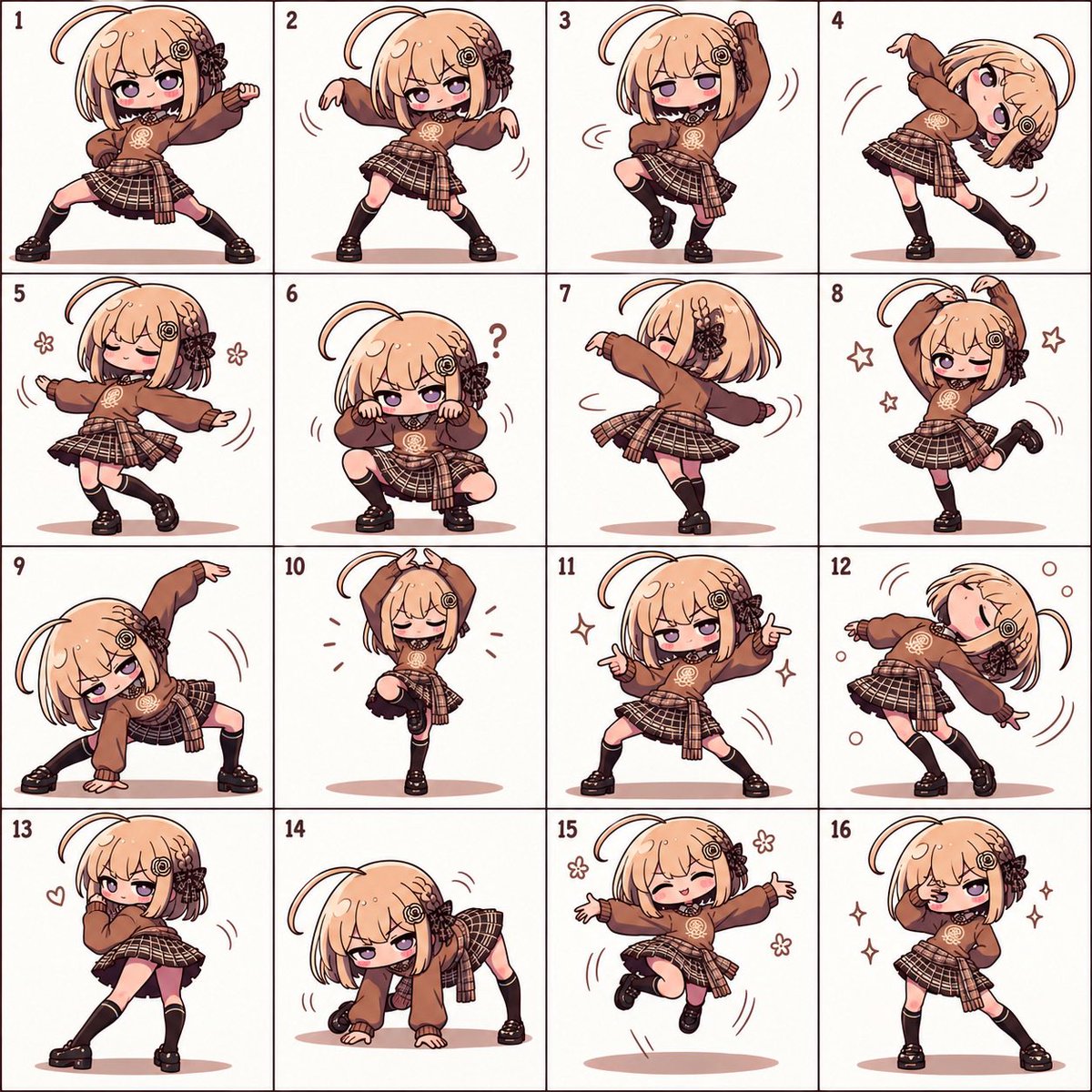 16-Grid Chibi Dance Reference Sheet