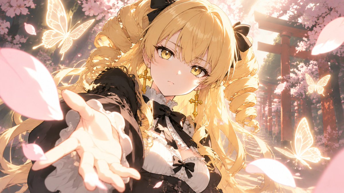 Blonde Gothic Lolita Cherry Blossom Shrine