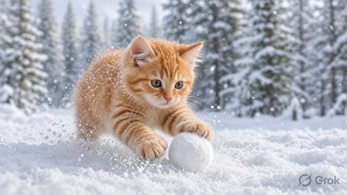 Kitten Playing in the Snow
