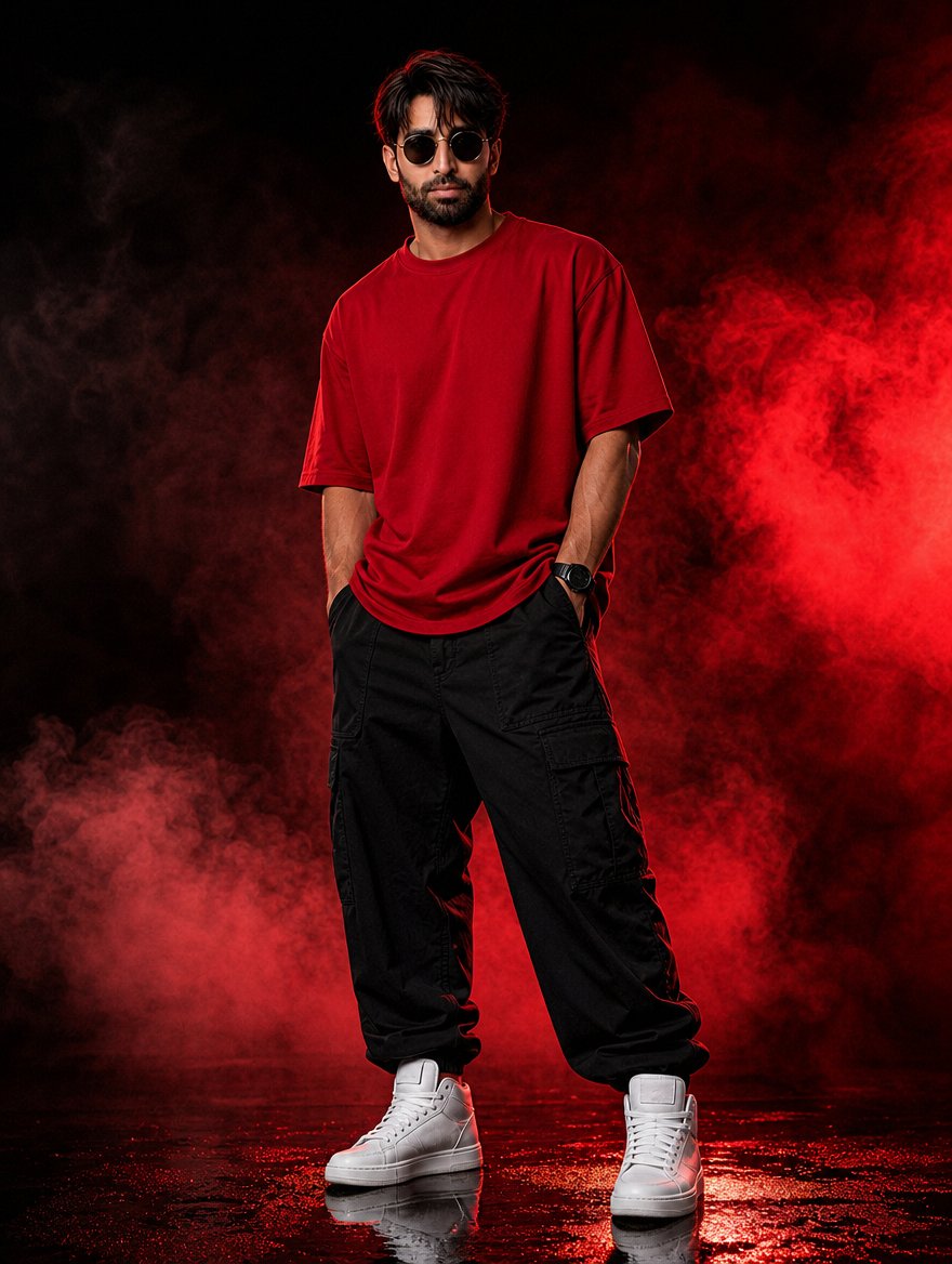 Red Smoke Streetwear Fashion Portrait