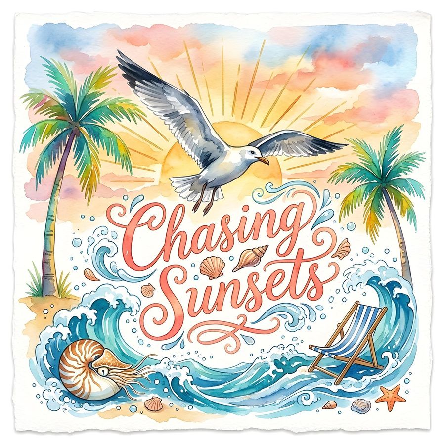 Chasing Sunsets Seagull Watercolor