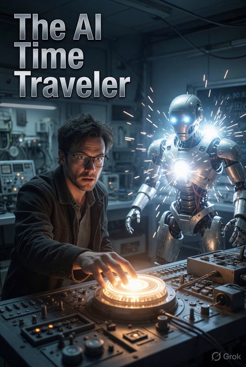 AI Time Traveler Sci-Fi Scene