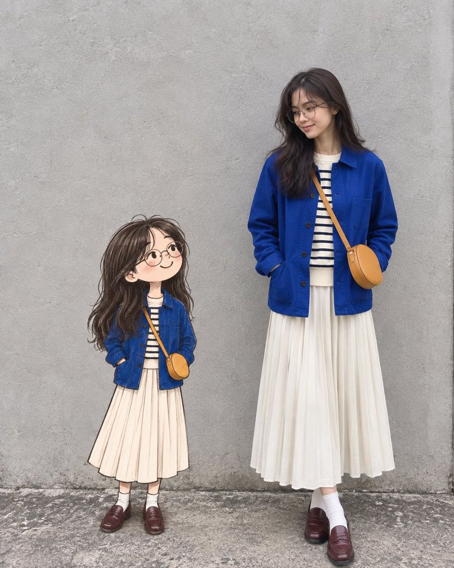 Real Person and Hand-Drawn Twin