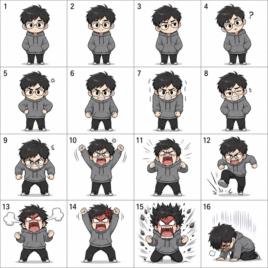 Chibi Boy Anger Progression Sheet