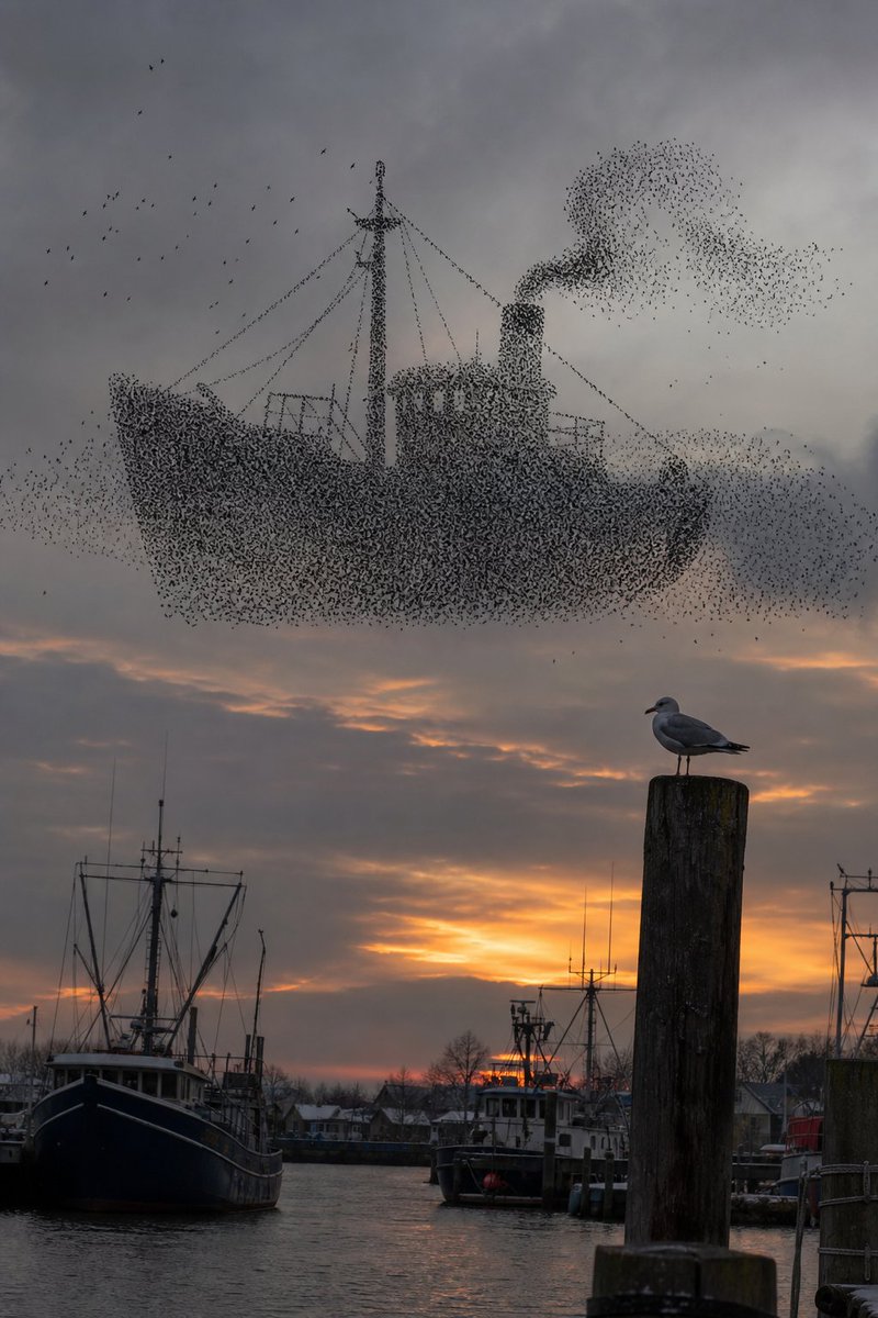 Harbor Bird Flock Silhouette