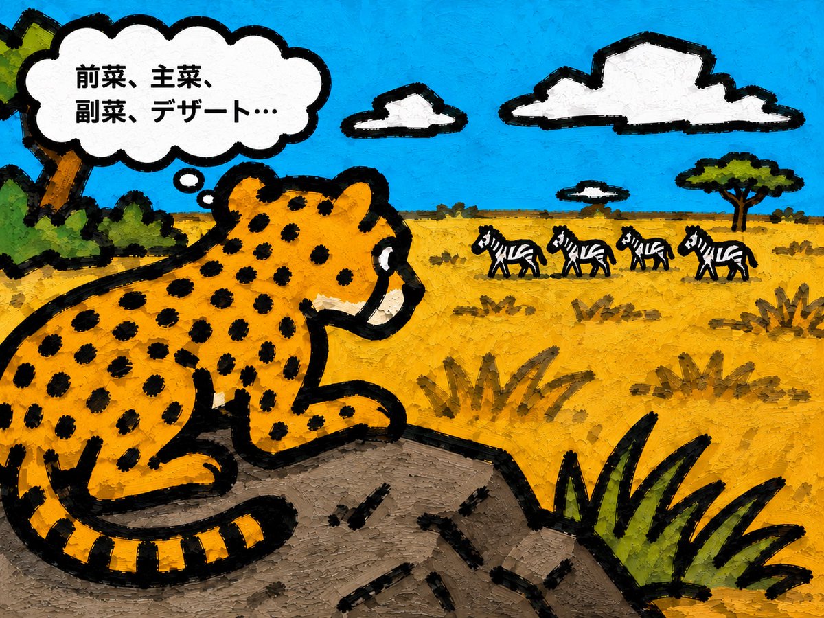 Picture Book Style: Leopard and Thought Bubbles on Savanna