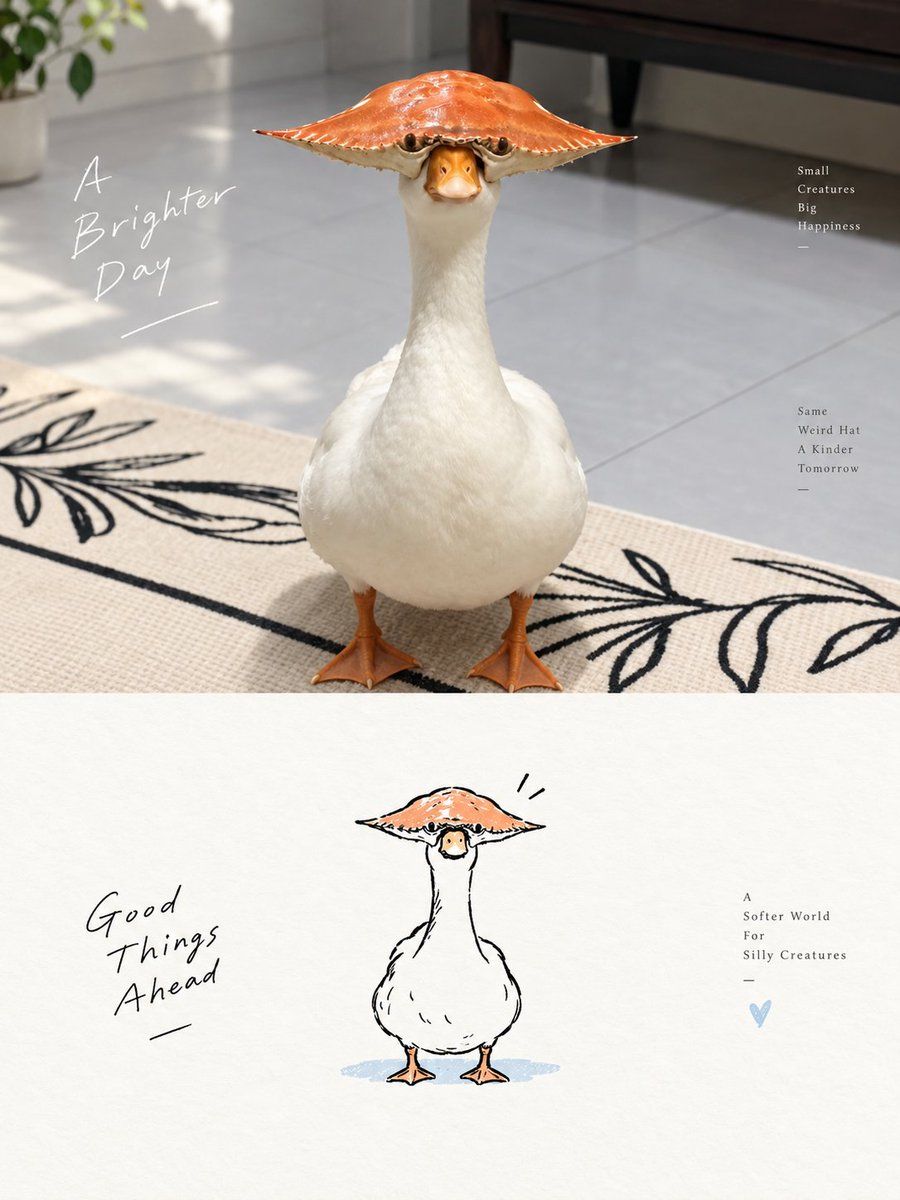 Duck Wearing a Crab Shell Hat