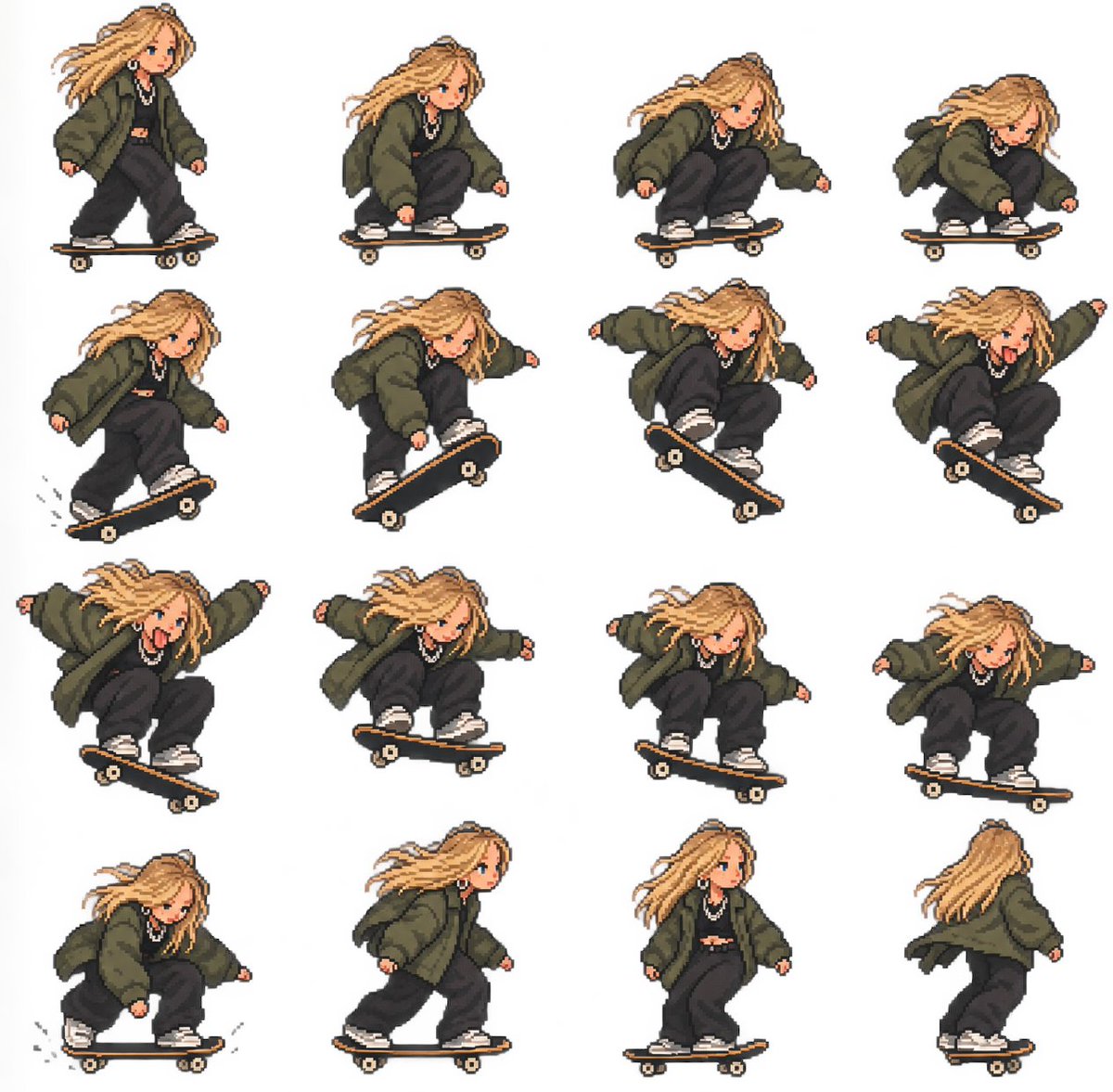 像素风滑板少女 Sprite Sheet