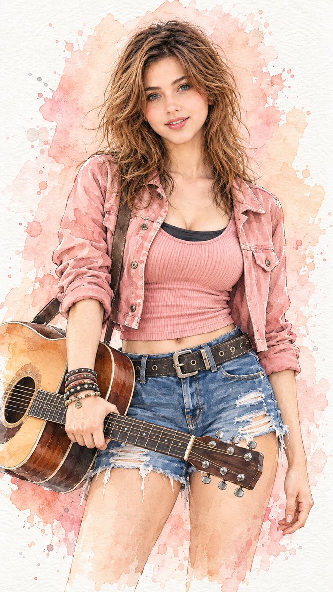 Watercolor Guitarist Illustration