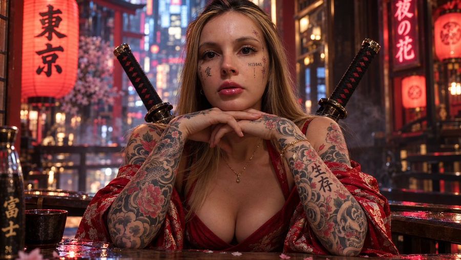 Cyberpunk Japanese Female Tattoo Portrait