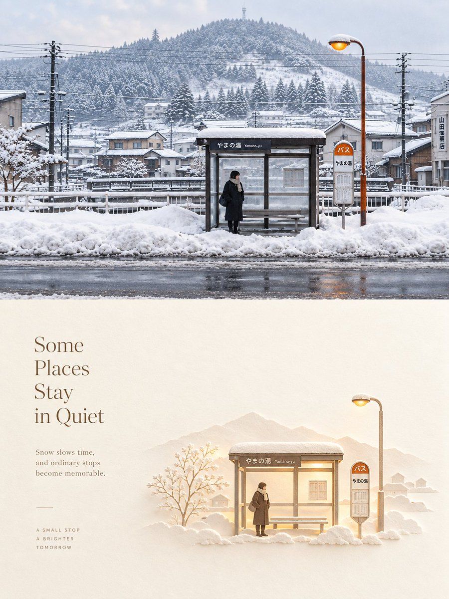 Japanese Bus Stop in Snow Diptych