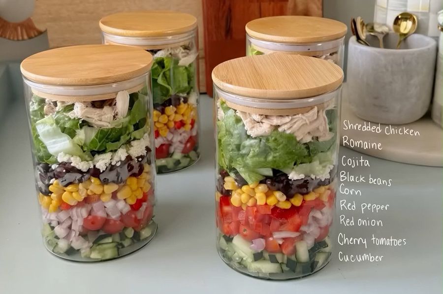 Realistic Meal Prep Jar with Ingredient List
