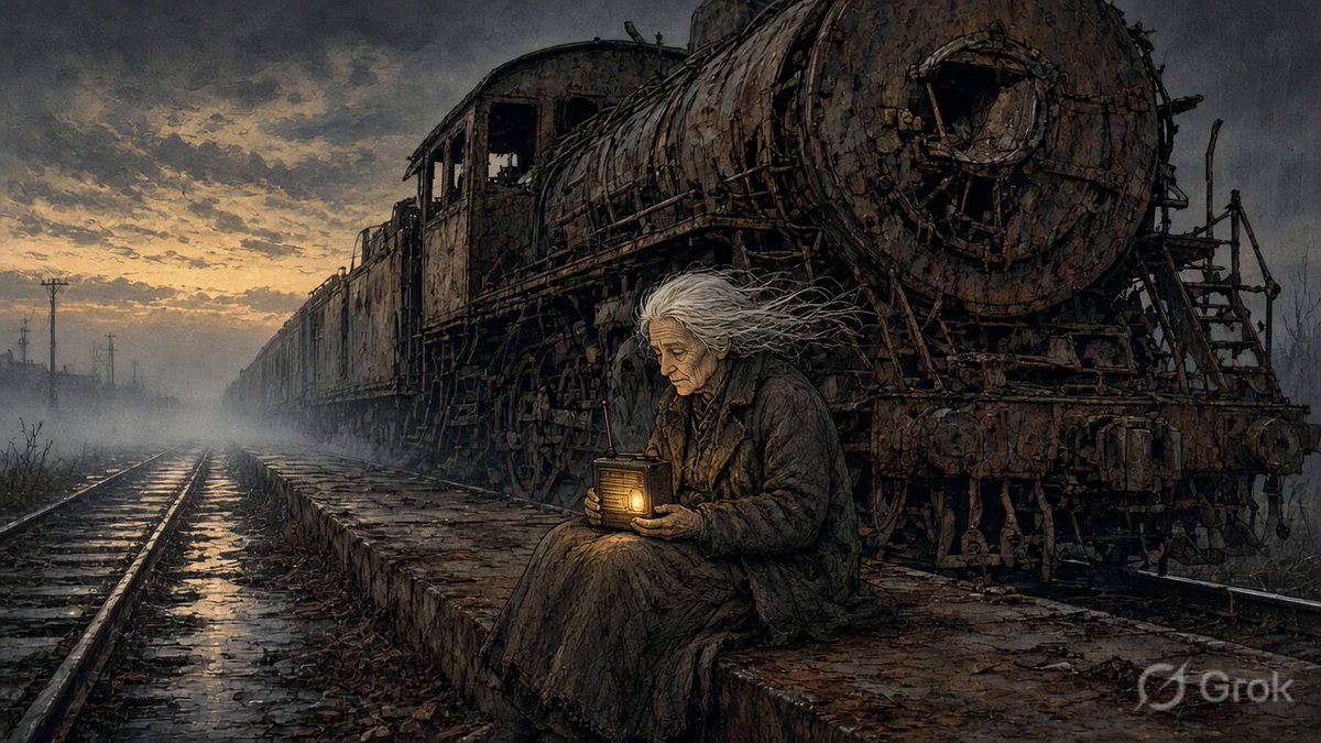 Old Woman on Train Platform Prompt